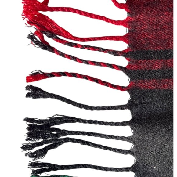 Red & Black Plaid Tartan Scarf Wrap Fringe Edges Soft Warm Flannel - Picture 6 of 11
